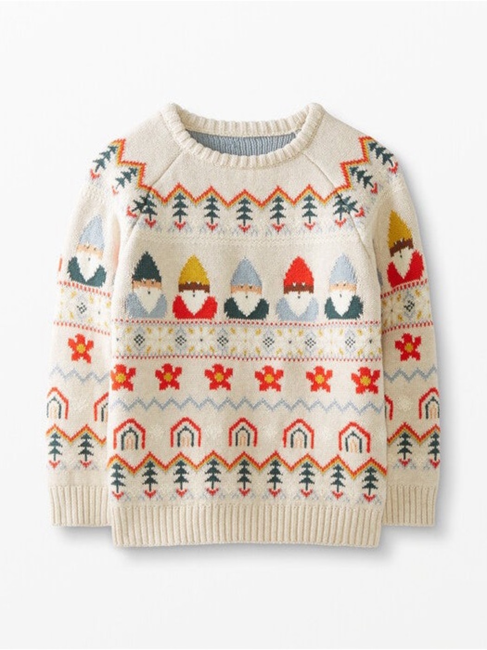 Hanna Andersson Cream Fair Isle Kids Sweater Gnome Colorful Holiday Motifs Sz 4